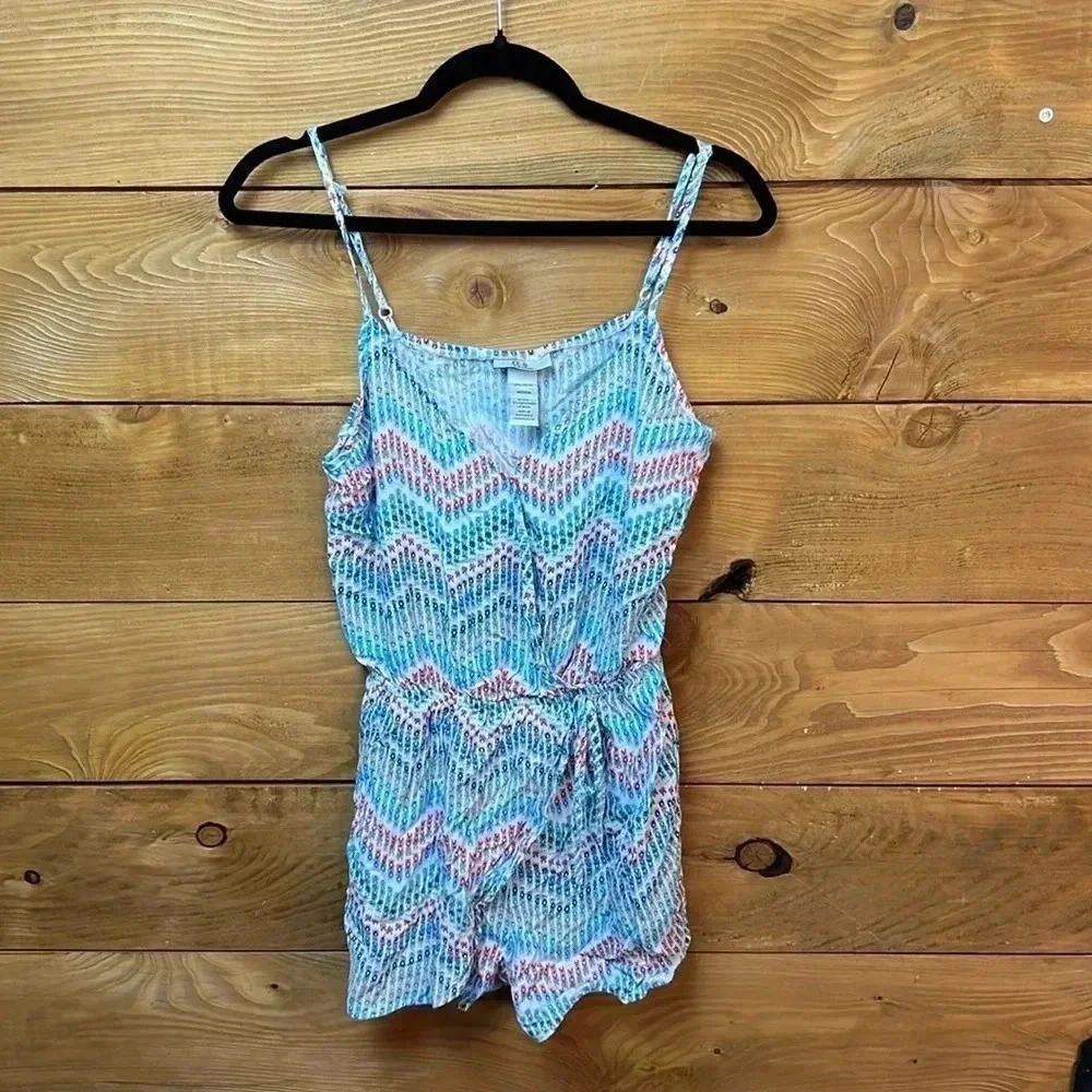 Joe‎ B Multi Color Geometric Chevron Rayon Romper Medium Womens Beach Vacation